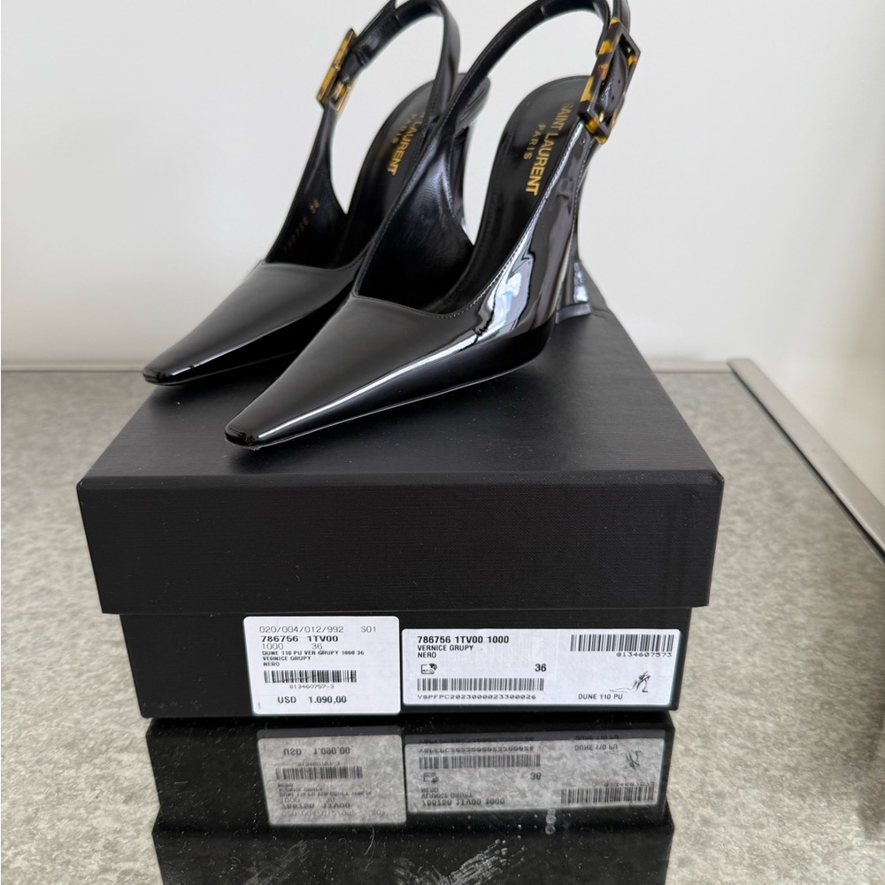 Saint Laurent Glossy Black Slingback Heels